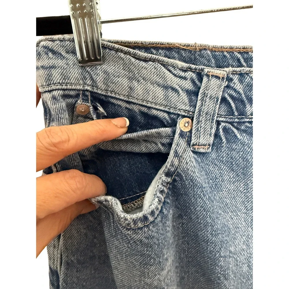 We The Free Women's Tinsley Baggy High Rise Straight Leg Jeans Blue Carpenter 28